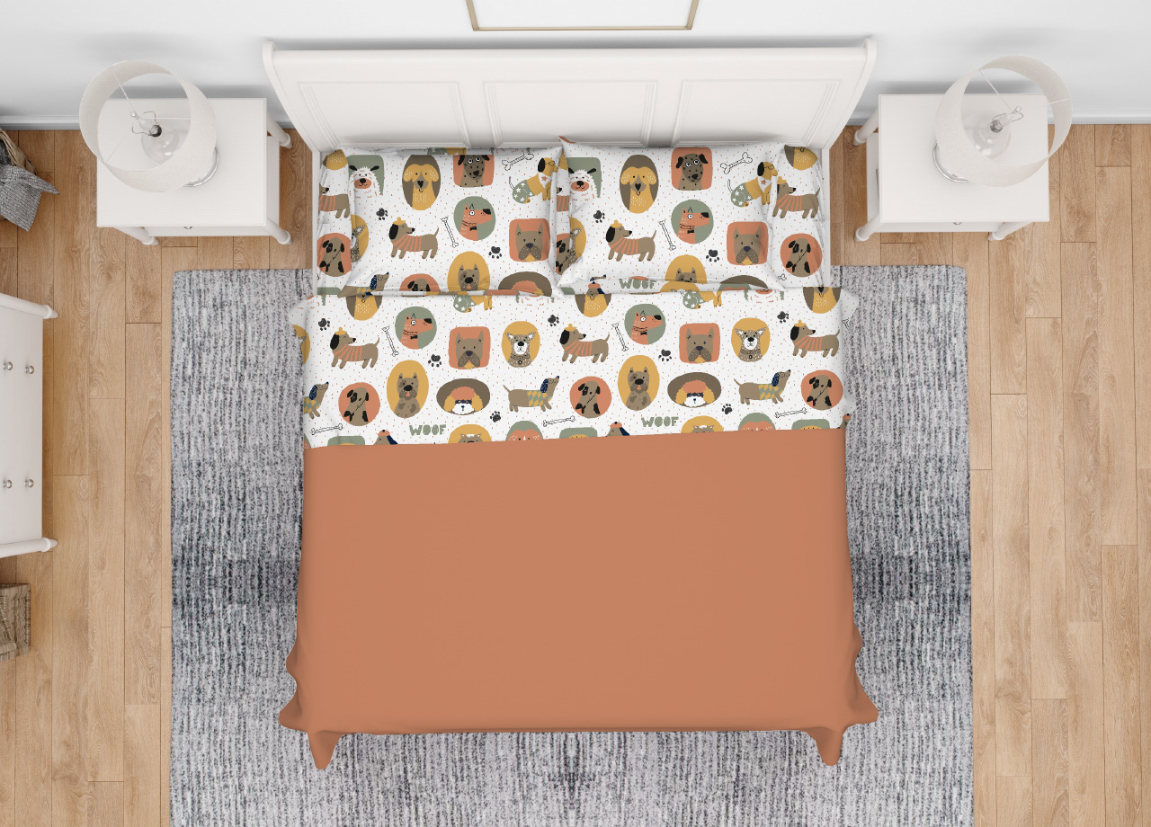 foto del prodotto completo lenzuola letto in 100 cotone made italy disegno cani 25gi singolo cani 25gi