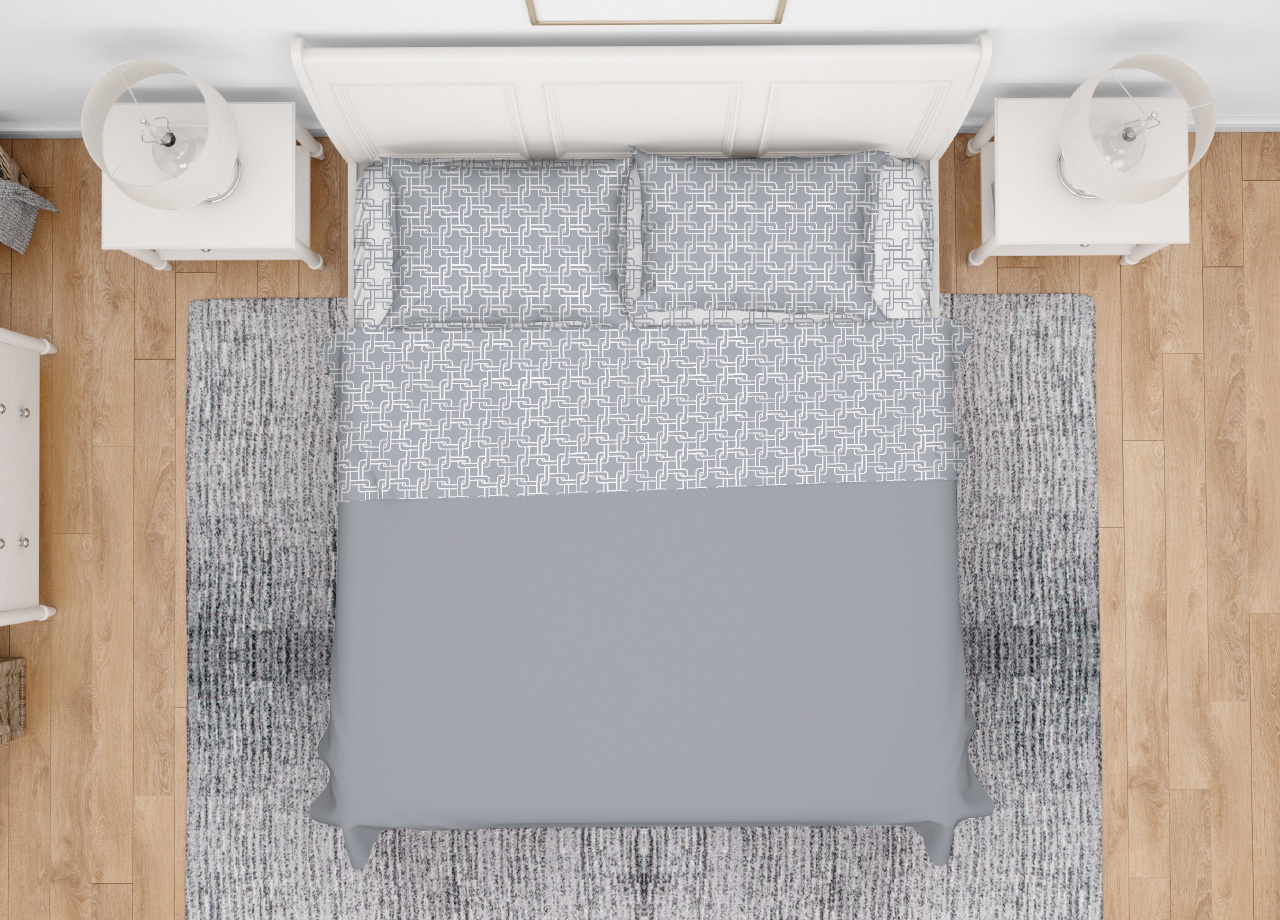 foto del prodotto completo lenzuola letto in 100 cotone made italy disegno catena francese grigio