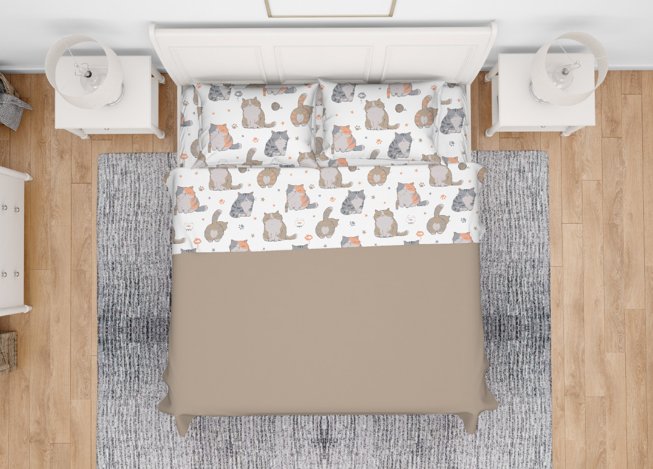 foto del prodotto completo lenzuola letto in 100 cotone made italy disegno gatti 25gi piazza e mezza gatti 25gi