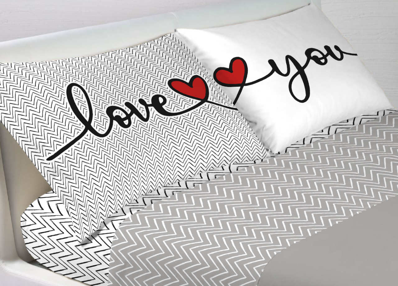 foto del prodotto completo lenzuola letto in 100 cotone made italy disegno happy gi matrimoniale love you