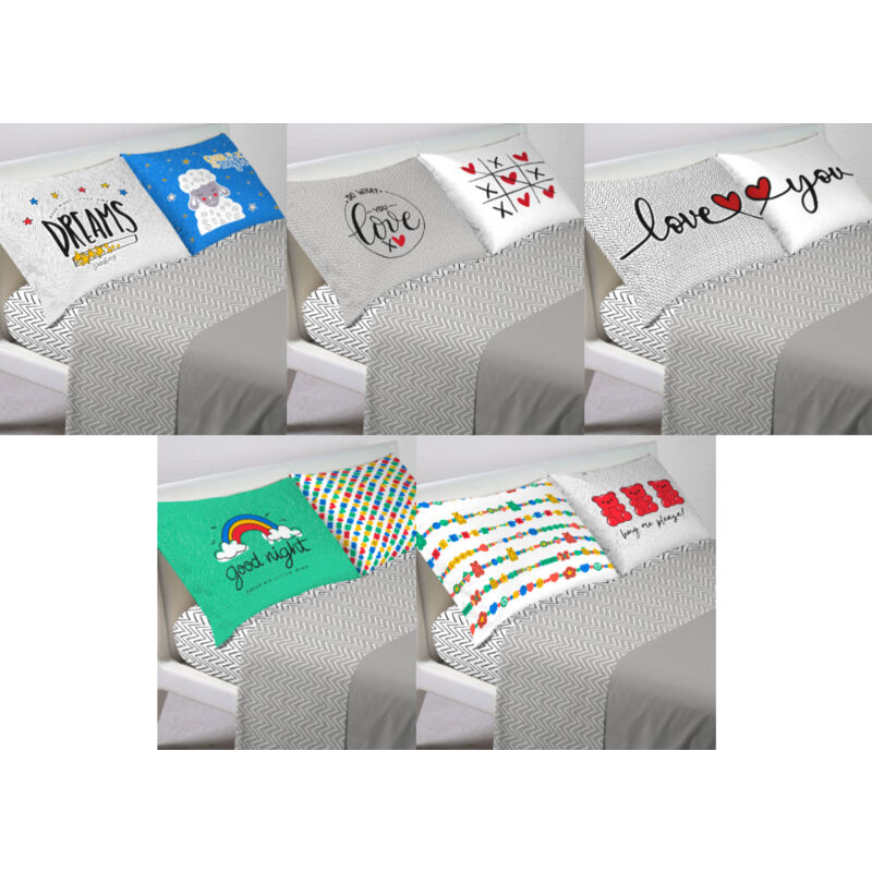foto del prodotto completo lenzuola letto in 100 cotone made italy disegno happy gi singolo love you