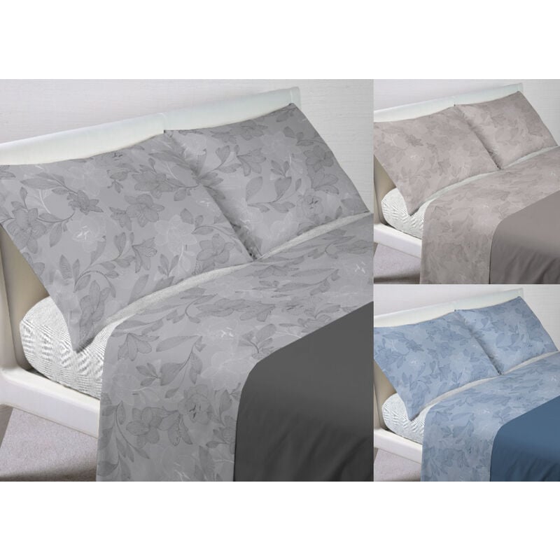 foto del prodotto completo lenzuola letto in 100 cotone made italy disegno lily, misurasingolocolorebeige