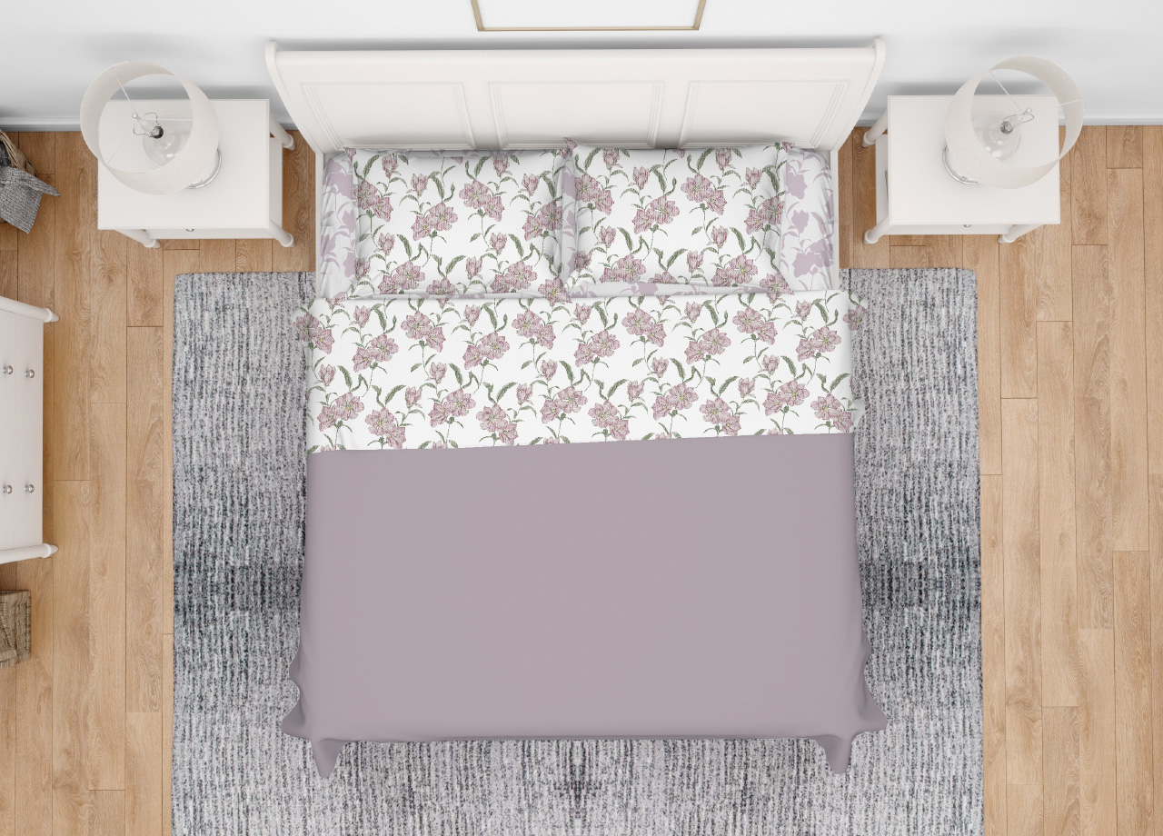 foto del prodotto completo lenzuola letto in 100 cotone made italy disegno magnolia matrimoniale rosa
