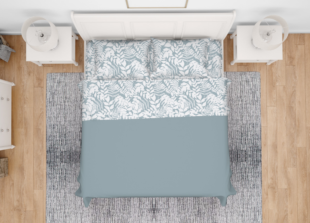 foto del prodotto completo lenzuola letto in 100 cotone made italy disegno natura singolo verde