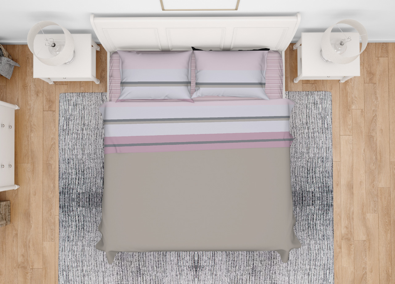 foto del prodotto completo lenzuola letto in 100 cotone made italy disegno scia matrimoniale rosa