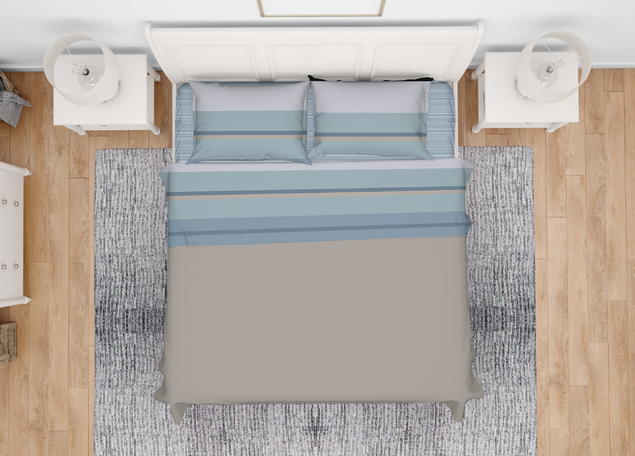 foto del prodotto completo lenzuola letto in 100 cotone made italy disegno scia singolo azzurro