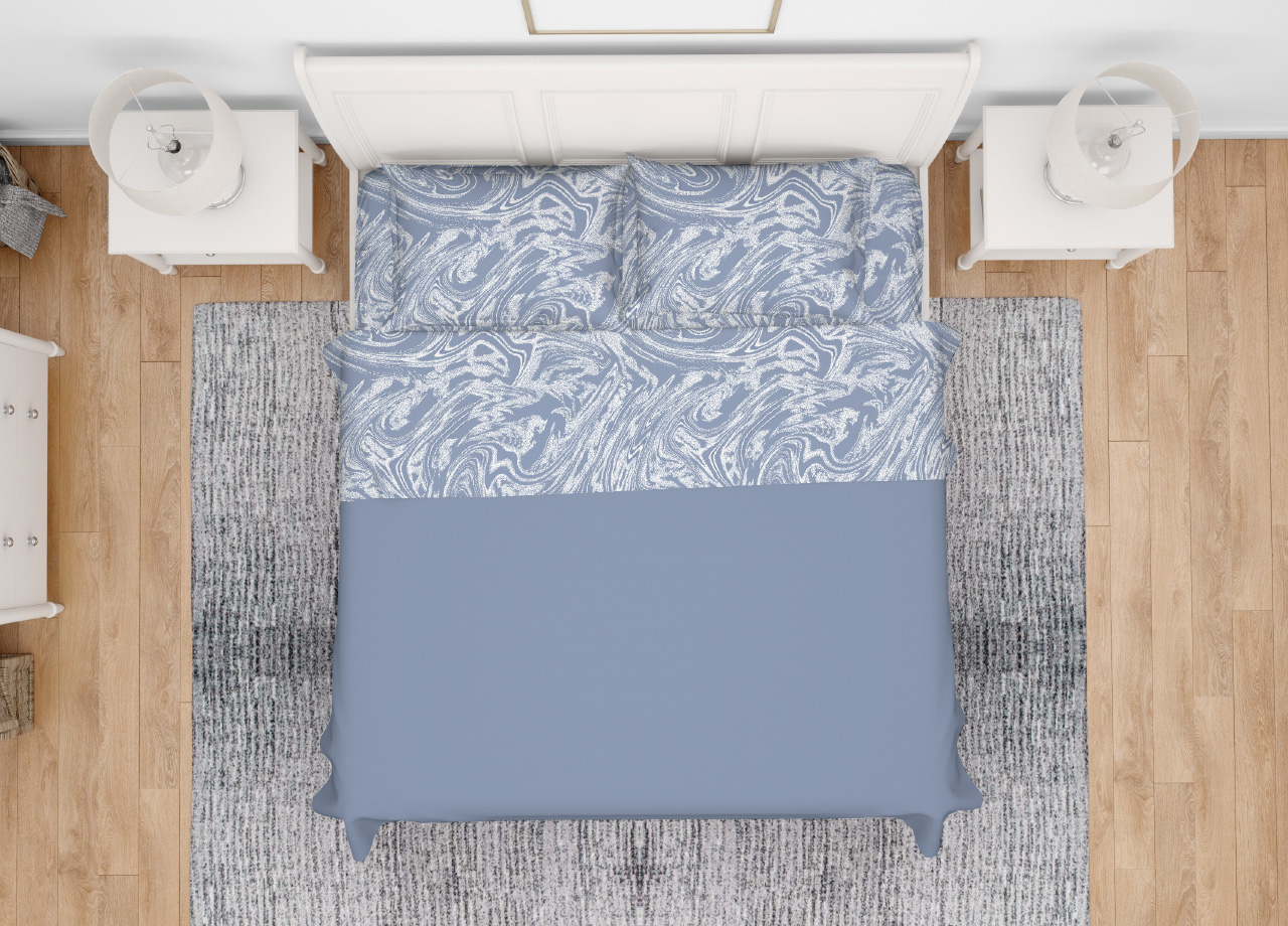 foto del prodotto completo lenzuola letto in 100 cotone made italy disegno splash singolo azzurro
