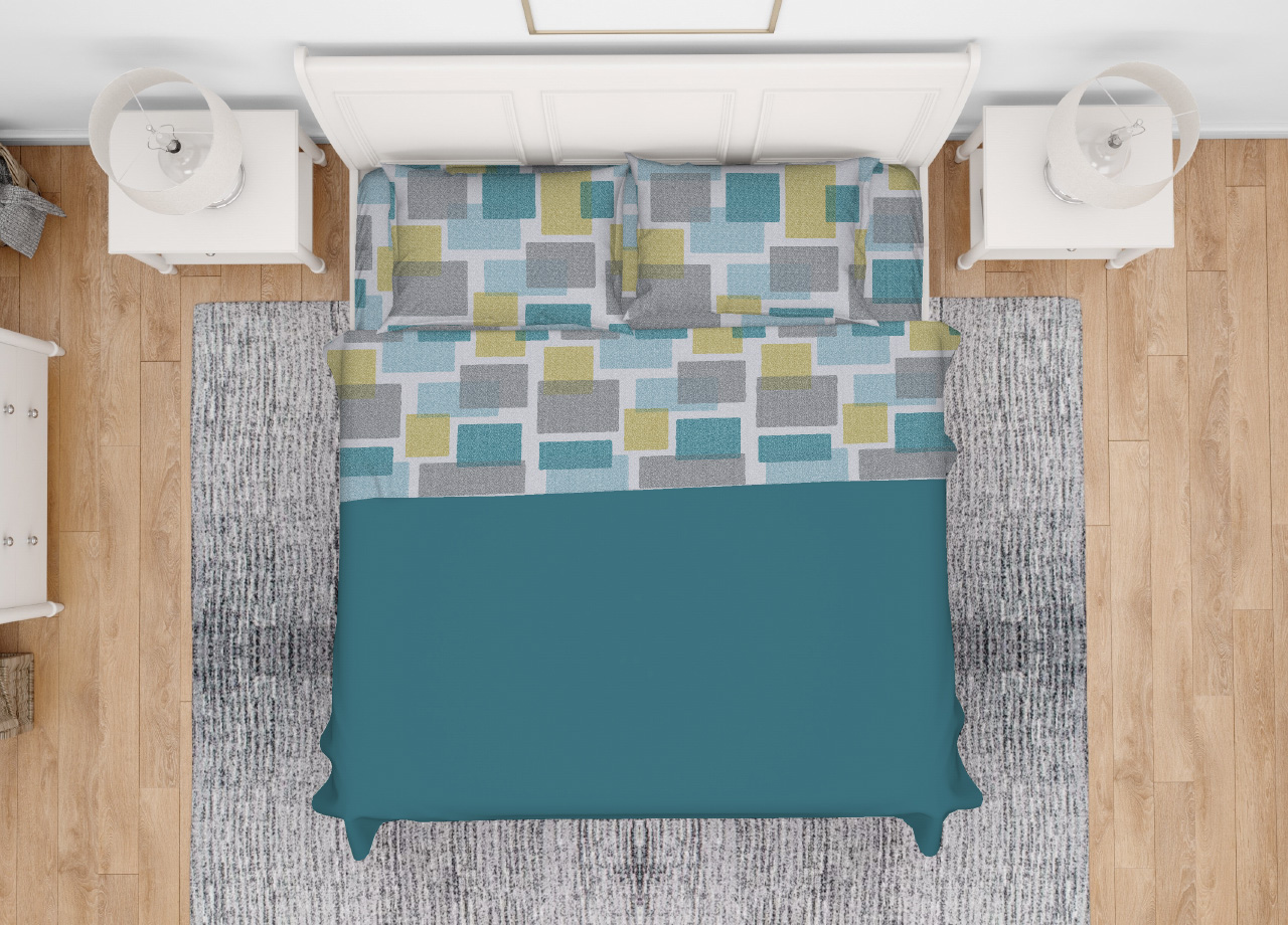 foto del prodotto completo lenzuola letto in 100 cotone made italy disegno square gi piazza e mezza azzurro