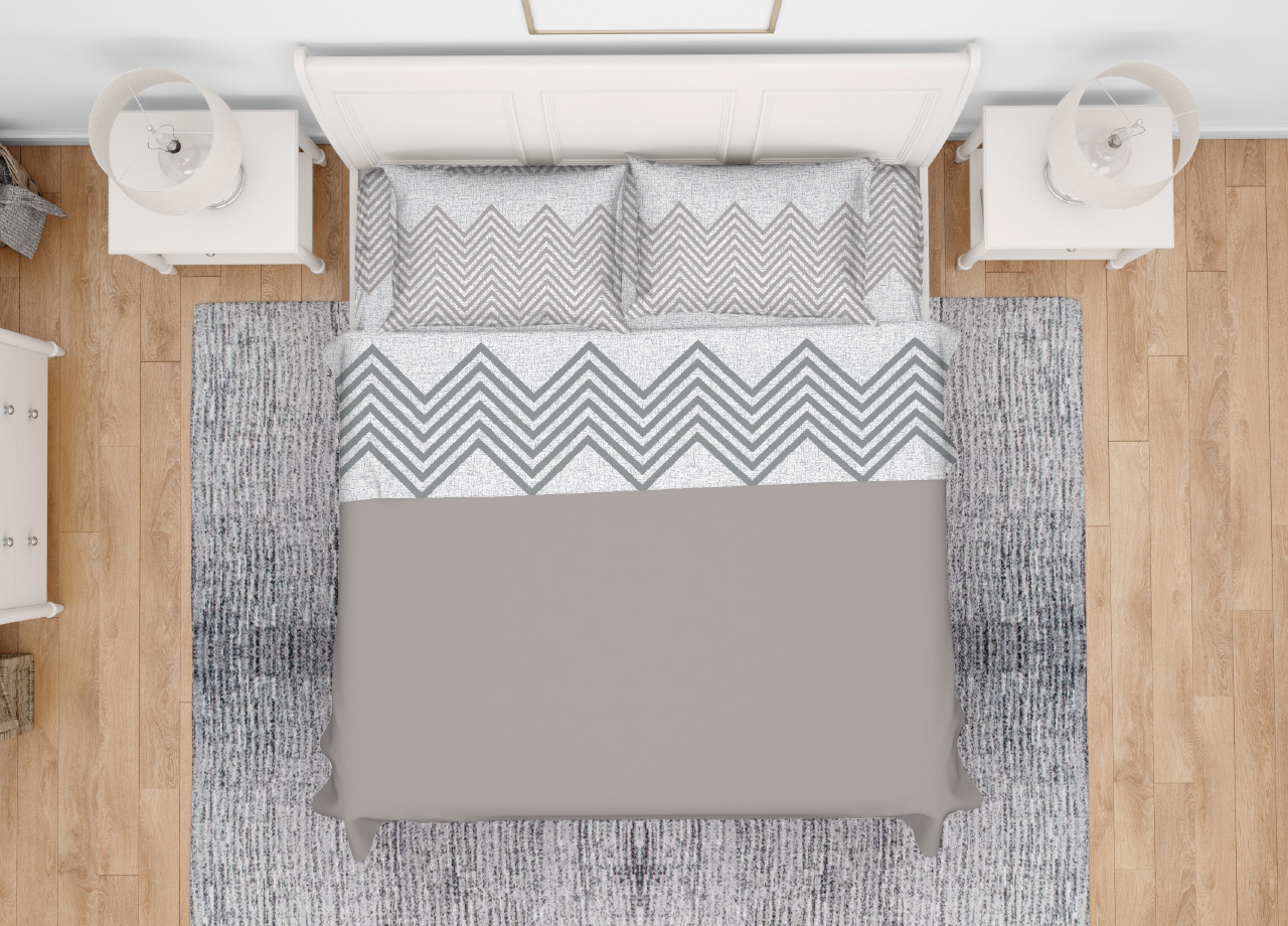 foto del prodotto completo lenzuola letto in 100 cotone made italy disegno zig zag piazza e mezza beige