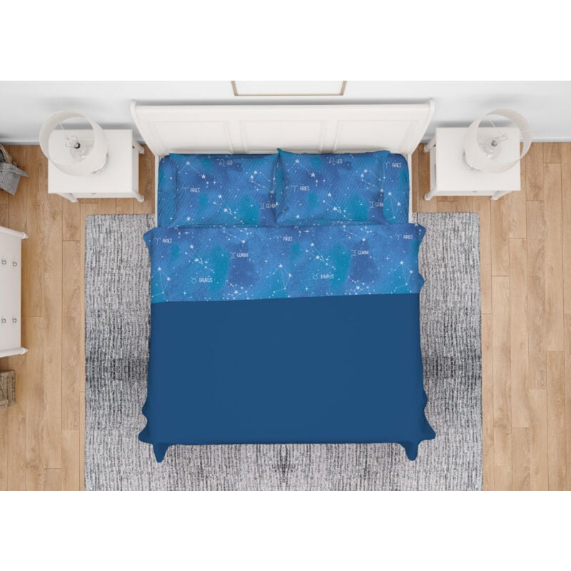 foto del prodotto completo lenzuola letto in 100 cotone made italy disegno zodiaco 25gi, misurasingolocolorezodiaco 25gi