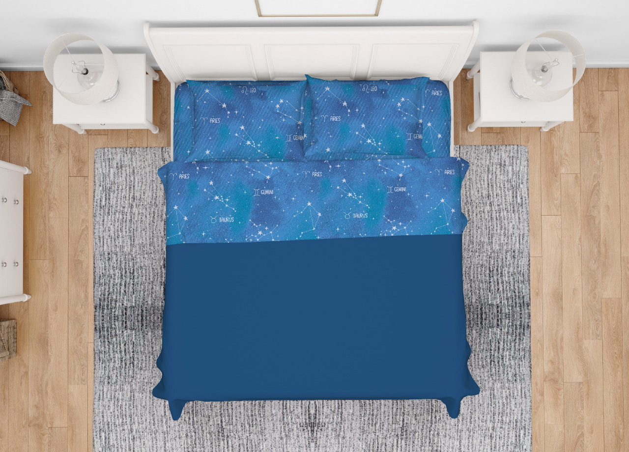 foto del prodotto completo lenzuola letto in 100 cotone made italy disegno zodiaco 25gi piazza e mezza zodiaco 25gi