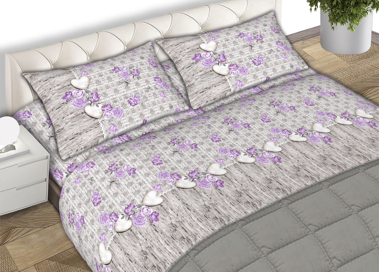 foto del prodotto completo lenzuola letto matrimoniale 100% cotone made italy dis. lara cn - 2 piazze - lilla