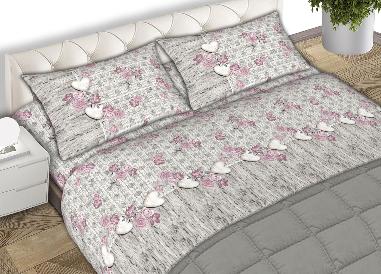foto del prodotto completo lenzuola letto matrimoniale 100 cotone made italy dis. lara cn 2 piazze rosa