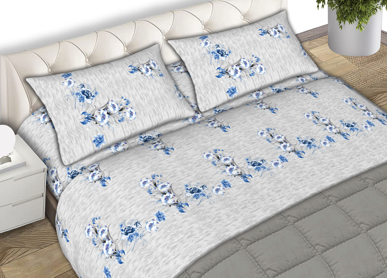 foto del prodotto completo lenzuola letto matrimoniale 100 cotone made italy dis.mirta azzurro cn