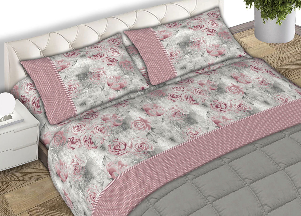foto del prodotto completo lenzuola letto matrimoniale 100 cotone made italy dis. sonia cn 2 piazze rosa
