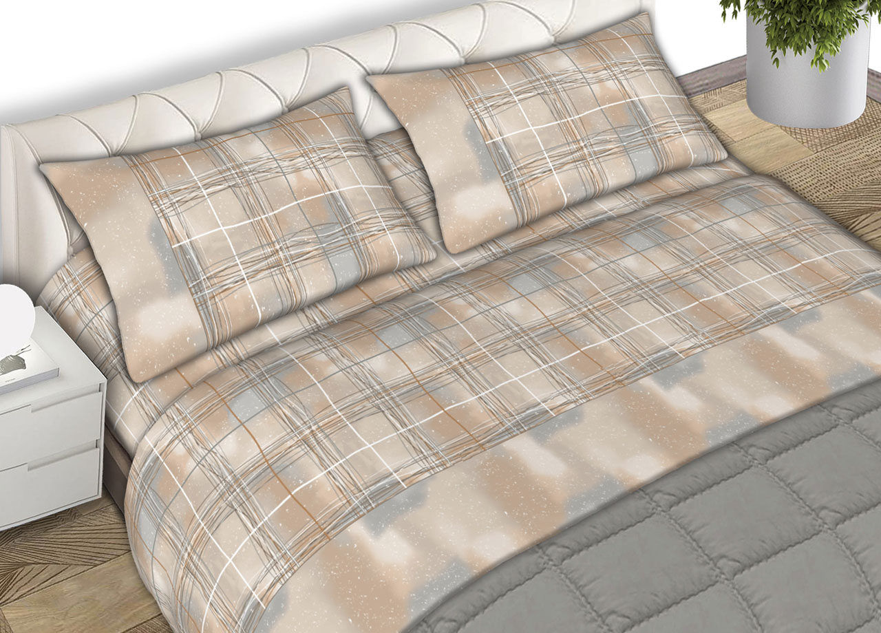 foto del prodotto completo lenzuola letto matrimoniale 100 cotone made italy dis.spark beige cn