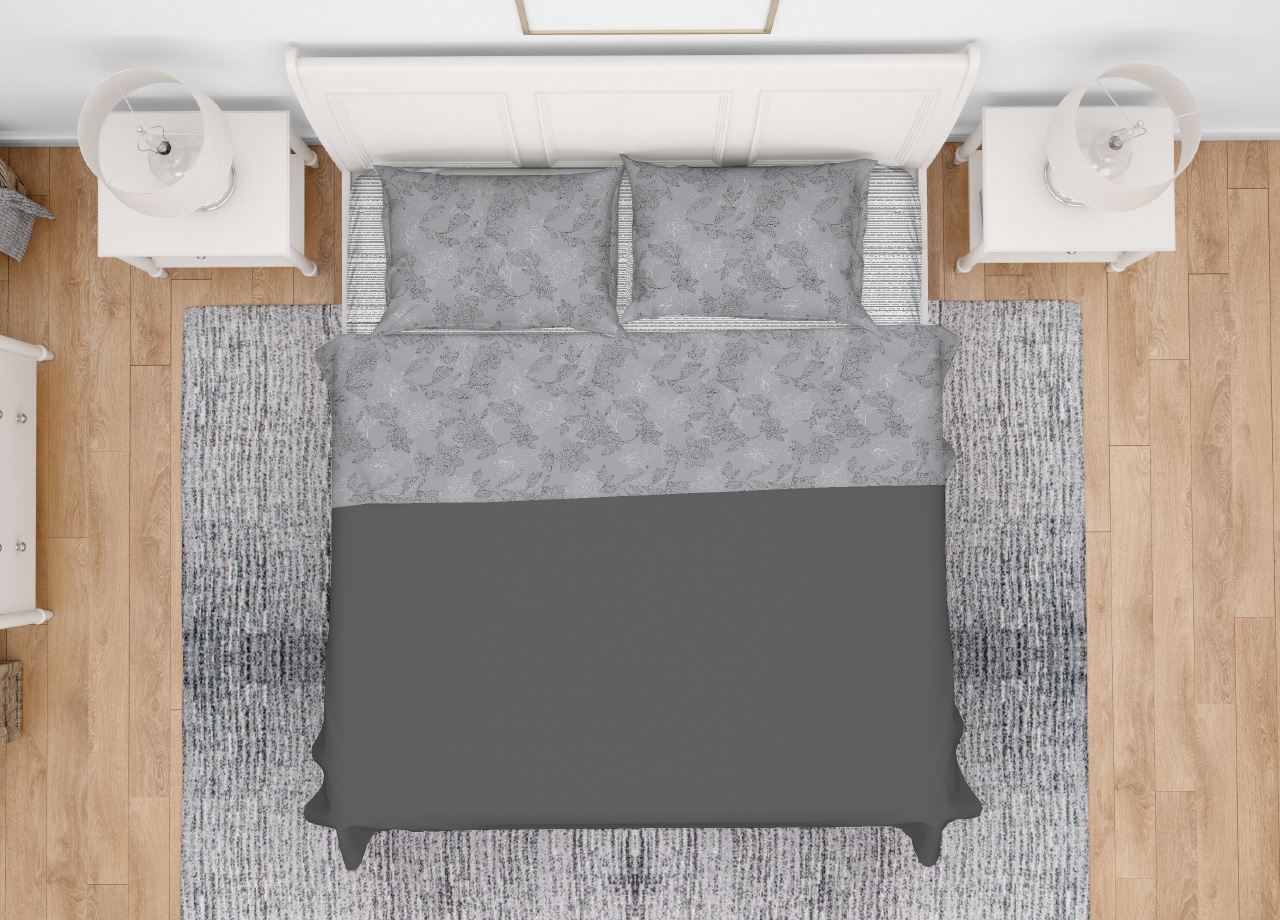 foto del prodotto completo lenzuola letto morbida flanella 100 cotone disegno lilly francese grigio