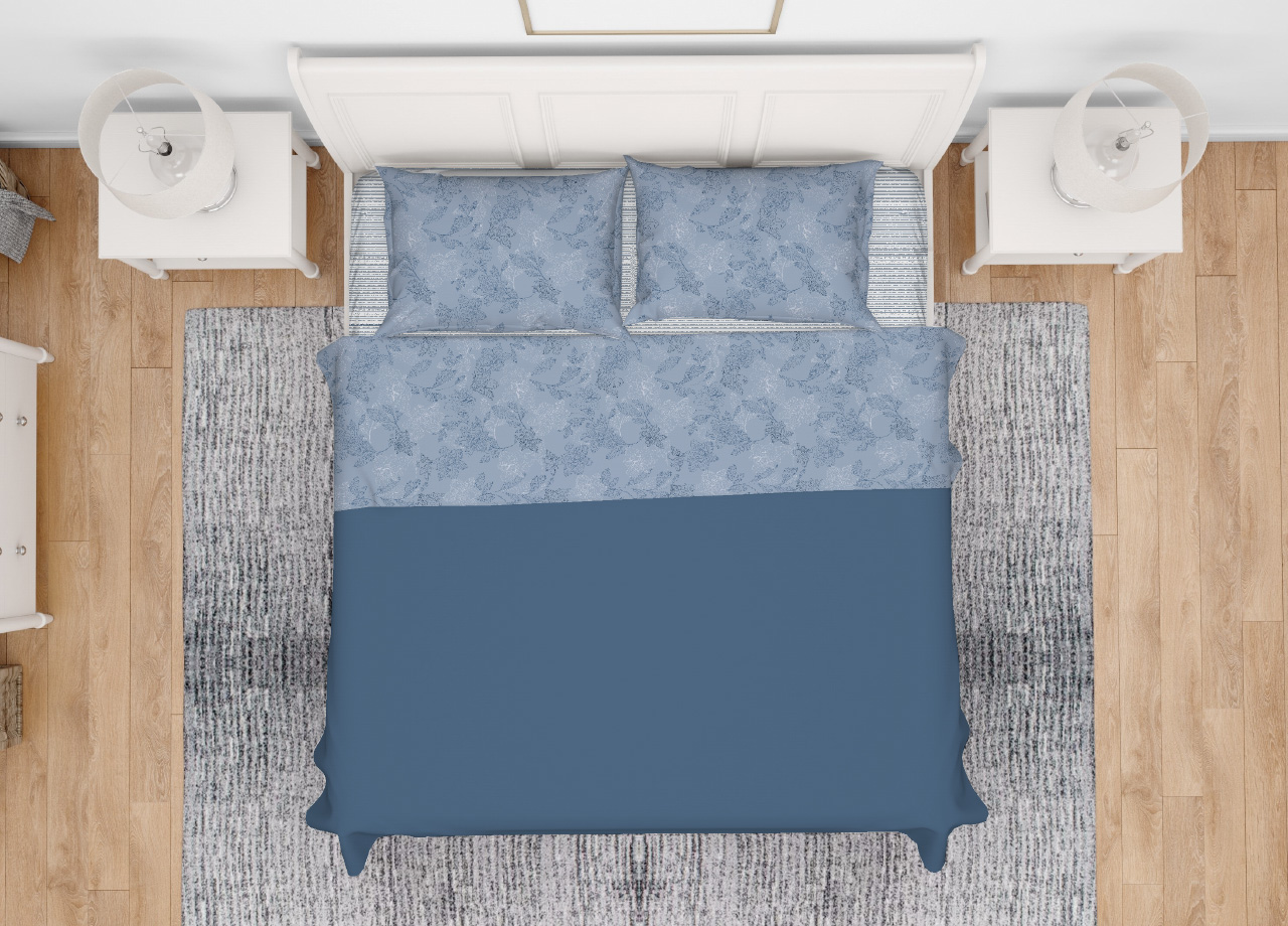 foto del prodotto completo lenzuola letto morbida flanella 100 cotone disegno lilly matrimoniale azzurro