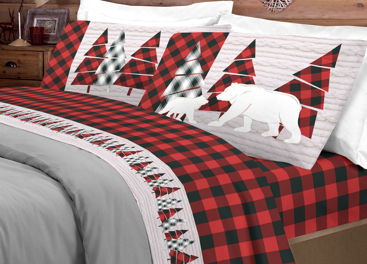 foto del prodotto completo lenzuola letto pensieri delicati 100 cotone dis. canada matrimoniale rosso