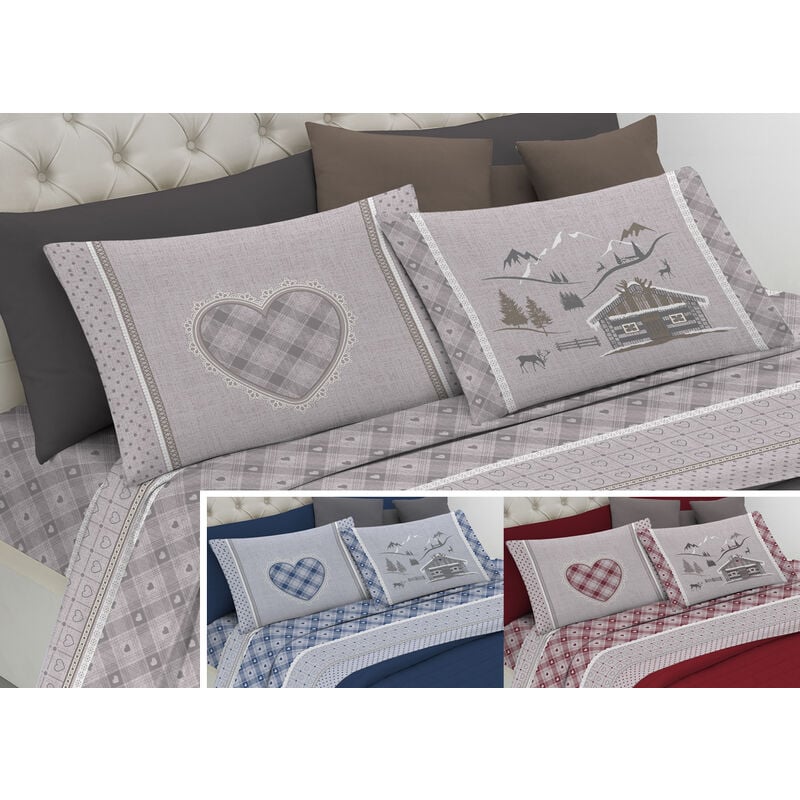 foto del prodotto completo lenzuola letto pensieri delicati 100 cotone dis.chalet, misurasingolocolorebeige