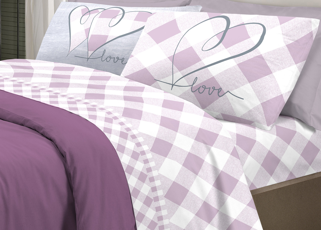 foto del prodotto completo lenzuola letto pensieri delicati 100 cotone dis.lovely check singolo rosa