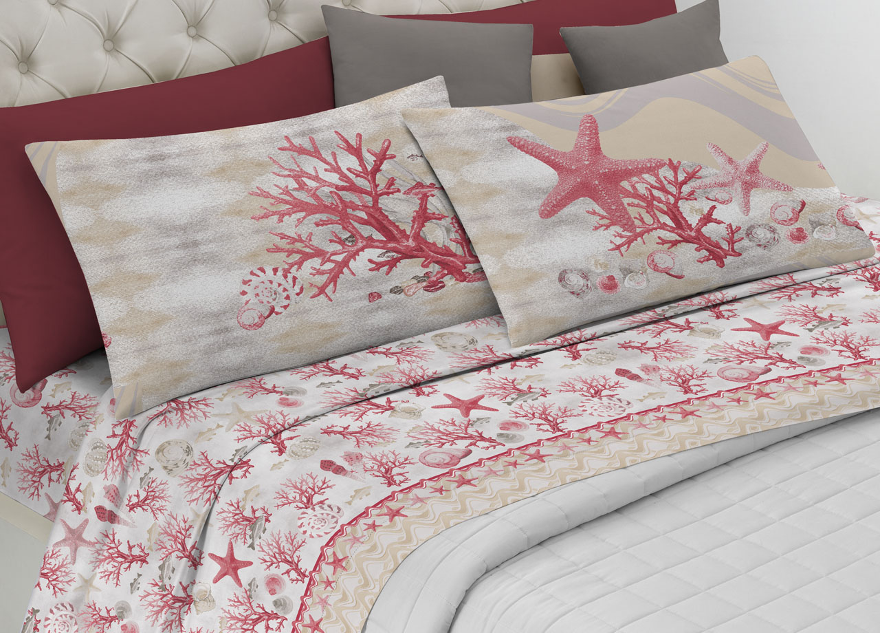 foto del prodotto completo lenzuola letto pensieri delicati 100 cotone dis. marina new singolo rosso