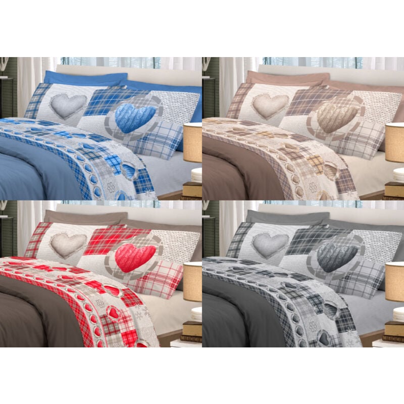 foto del prodotto completo lenzuola linea pensieri delicati 100 cotone disegno love mountain, misuramatrimonialecolorerosso