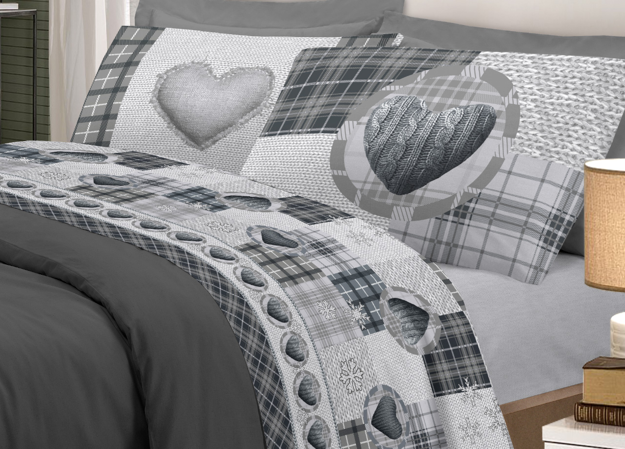 foto del prodotto completo lenzuola linea pensieri delicati 100 cotone disegno love mountain singolo grigio