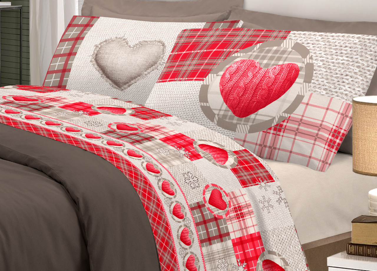 foto del prodotto completo lenzuola linea pensieri delicati 100 cotone disegno love mountain singolo rosso