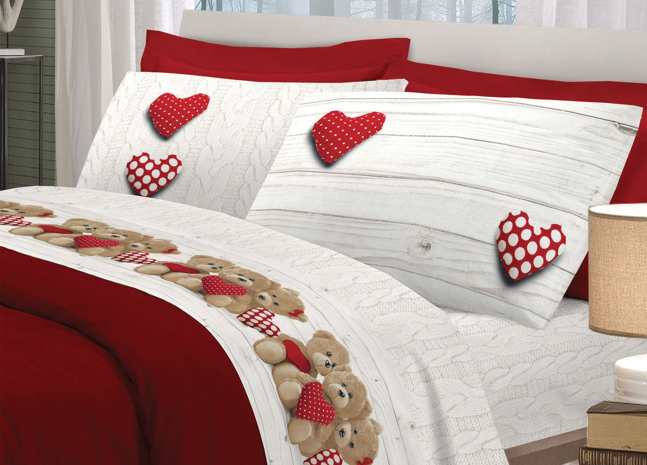 foto del prodotto completo lenzuola linea pensieri delicati 100 cotone disegno new orsetti piazza e mezza rosso