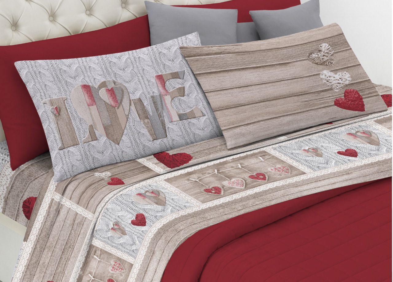 foto del prodotto completo lenzuola linea pensieri delicati 100 cotone disegno shabby love singolo rosso