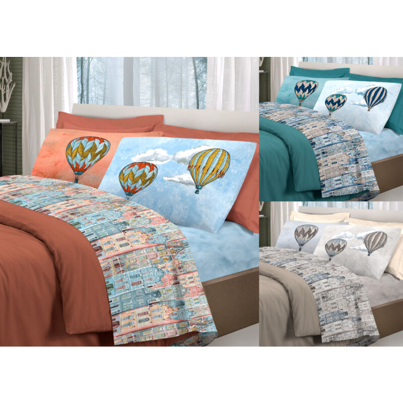 foto del prodotto completo lenzuola linea pensieri delicati 100 cotone disegno volare, misurasingolocolorearancio