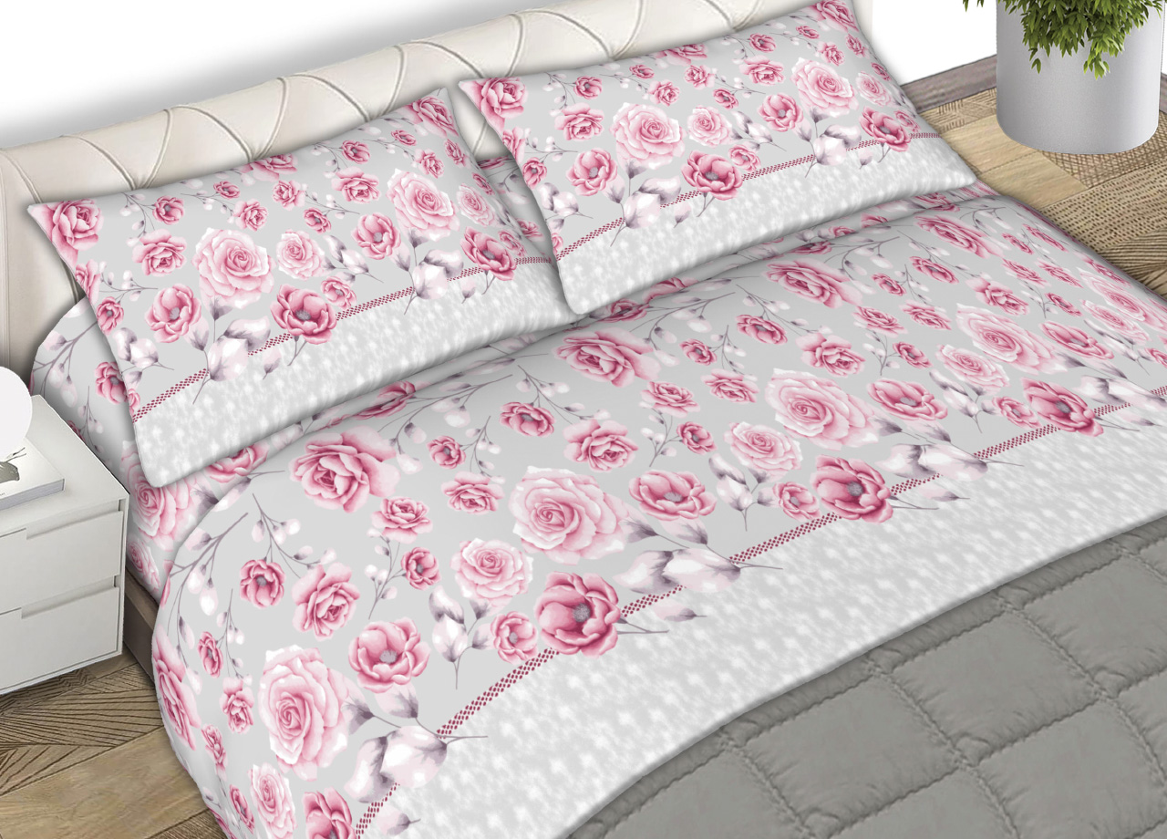 foto del prodotto completo lenzuola matrimoniale 100% cotone made italy disegno rose24 cn - matrimoniale - rosa