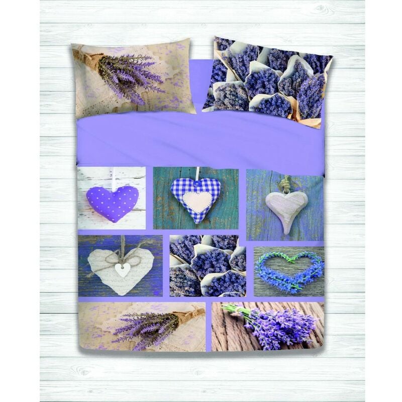 foto del prodotto completo lenzuolo digitale lenzuola joy copriletto lavanda cuore lilla dis.4 1 piazza