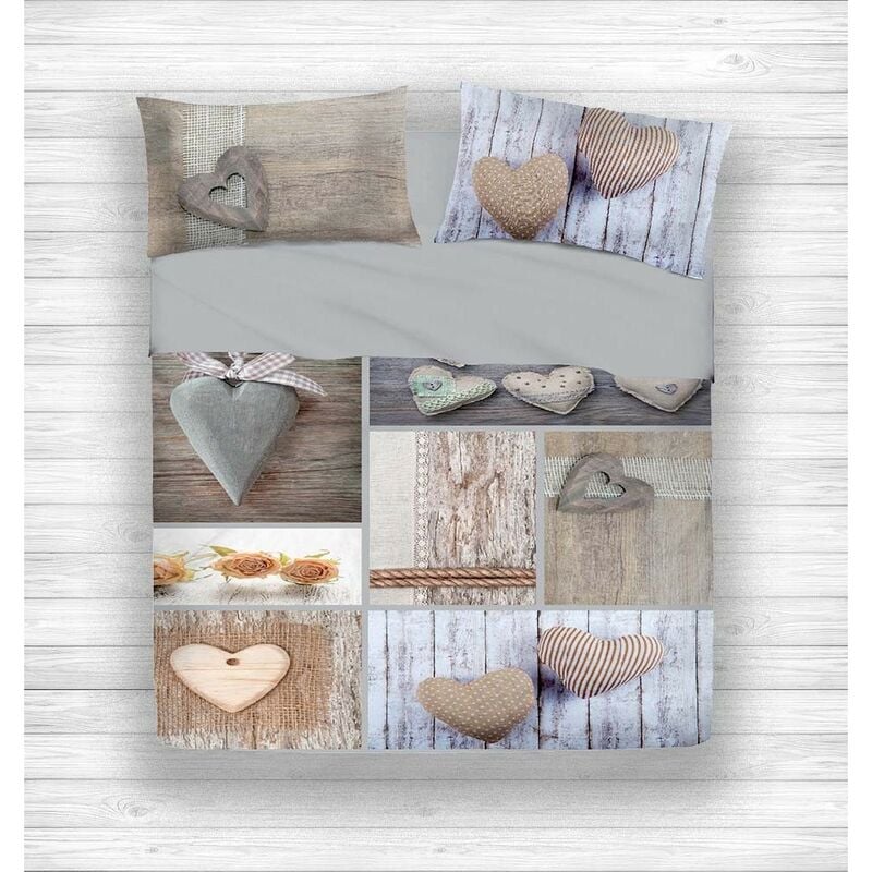 foto del prodotto completo lenzuolo digitale lenzuola joy copriletto shabby cuore beige dis.5 1 piazza e mezza