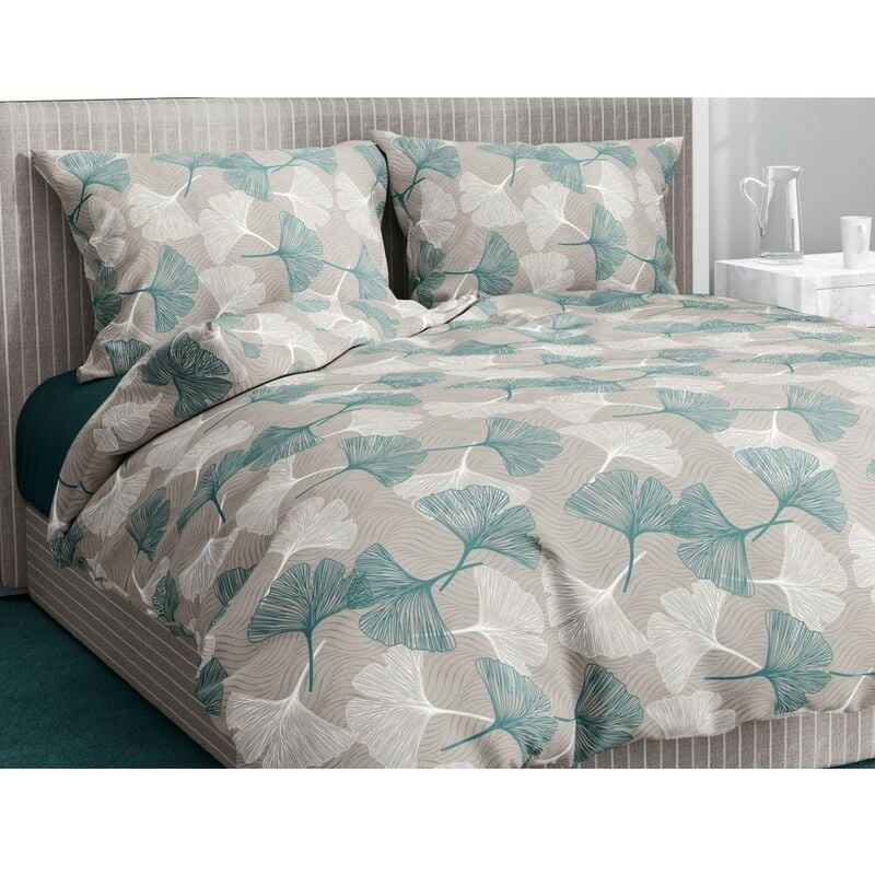 foto del prodotto completo lenzuolo invernale felpate in flanella anti-pilling petali verde in puro cotone due piazze