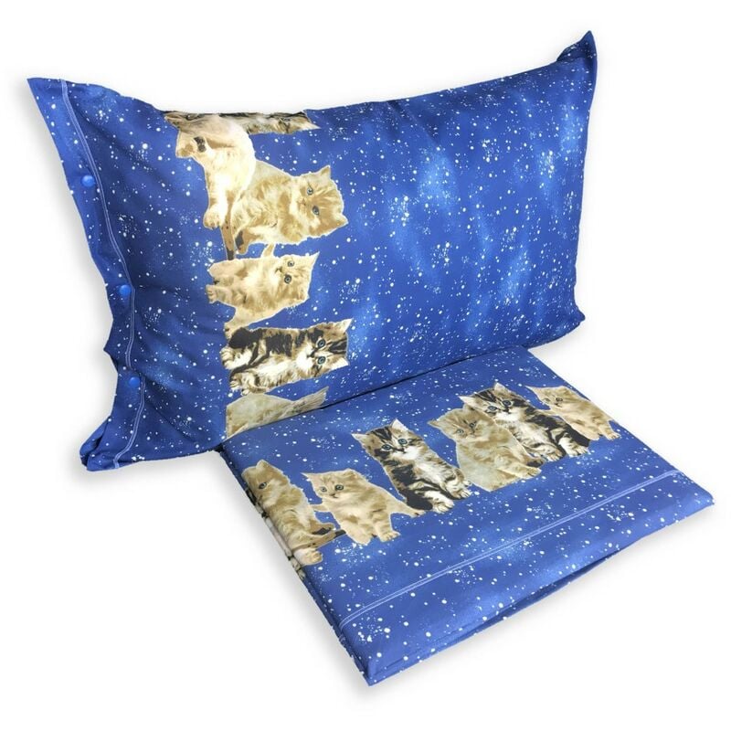 foto del prodotto completo lenzuolo lenzuola natura gatto gatti notte blu 1 piazza