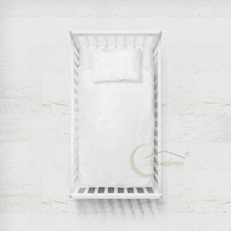 foto del prodotto completo lenzuolo pedro per lettino bambino in tinta unita puro cotone bianco