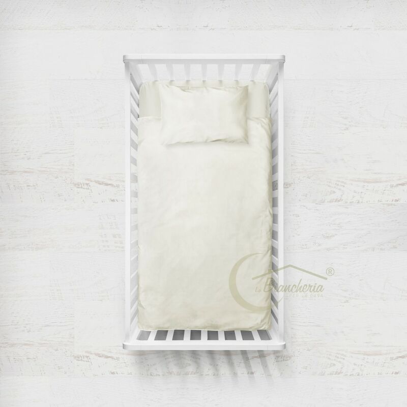 foto del prodotto completo lenzuolo pedro per lettino bambino in tinta unita puro cotone panna