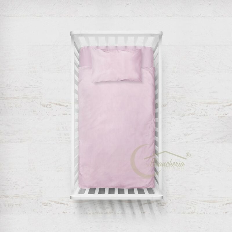 foto del prodotto completo lenzuolo pedro per lettino bambino in tinta unita puro cotone rosa