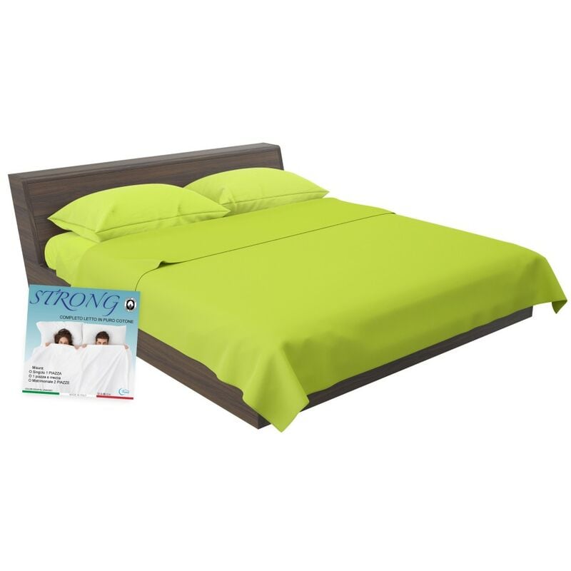 foto del prodotto completo lenzuolo strong lenzuola tinta unita verde acido puro cotone made in italy due piazze