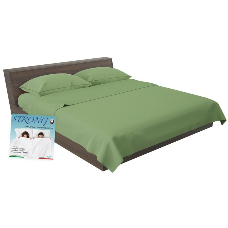 foto del prodotto completo lenzuolo strong lenzuola tinta unita verde prateria puro cotone made in italy due piazze