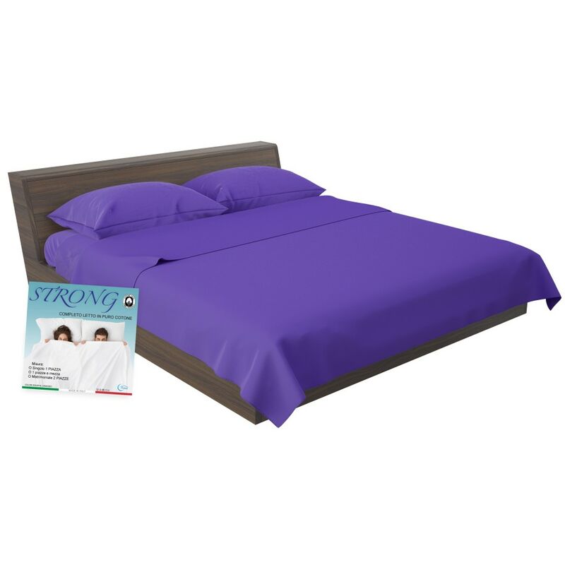 foto del prodotto completo lenzuolo strong lenzuola tinta unita viola puro cotone made in italy 1 piazza e mezza