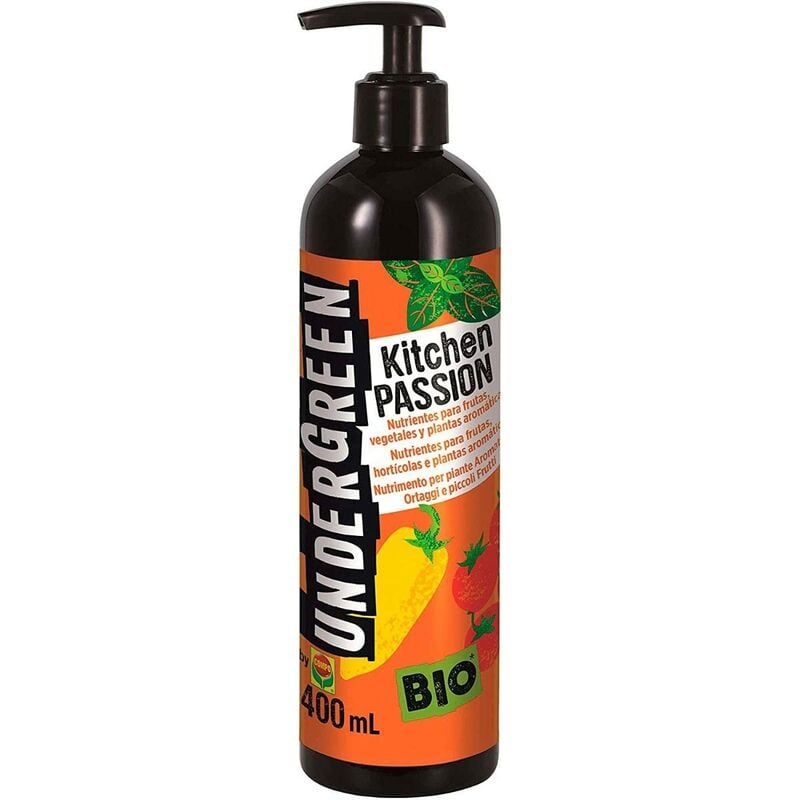 foto del prodotto compo undergreen kitchen passion nutrimento liquido per piante aromatiche, ortaggi e piccoli frutti, consentito in agricoltura biologica, 400 ml