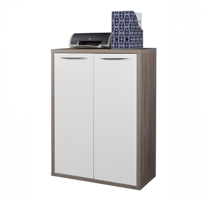 foto del prodotto composad libreria bassa con 2 ante in legno da ufficio e cameretta arredamento made in italy bianco