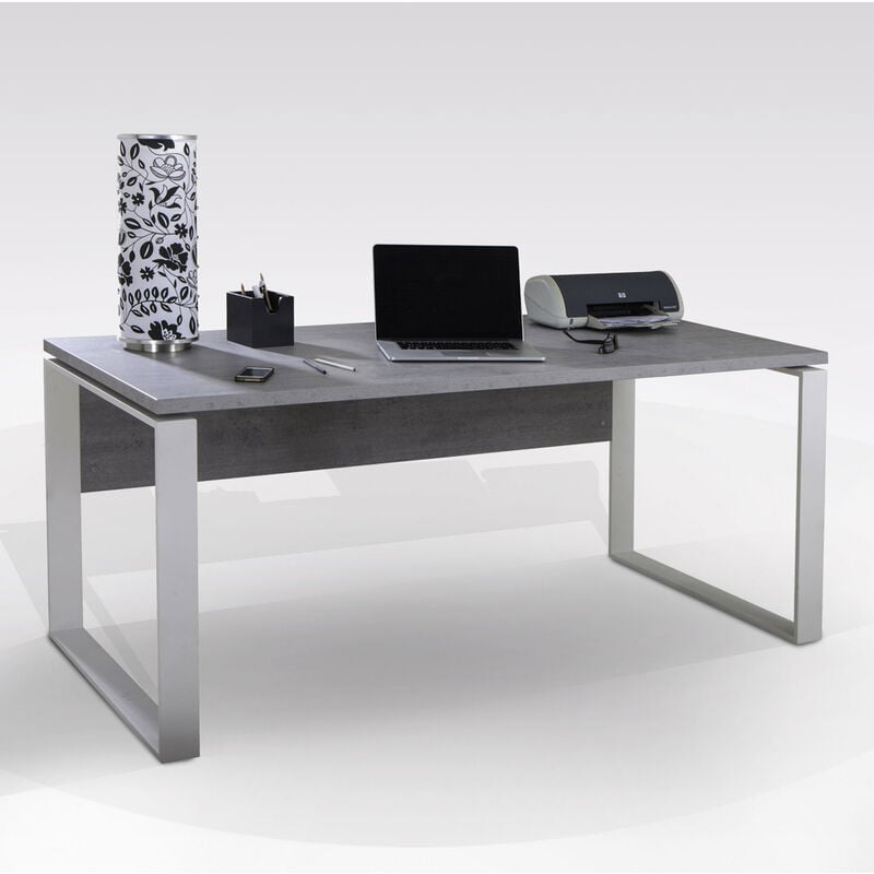 foto del prodotto composad scrivania mod. disegno cm 170x80 h. 74.3 cemento e metallo bianco