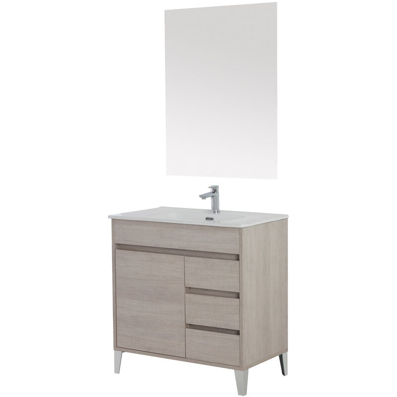 foto del prodotto composizione bagno rovere chiaro mobile 80 cm lavabo specchio