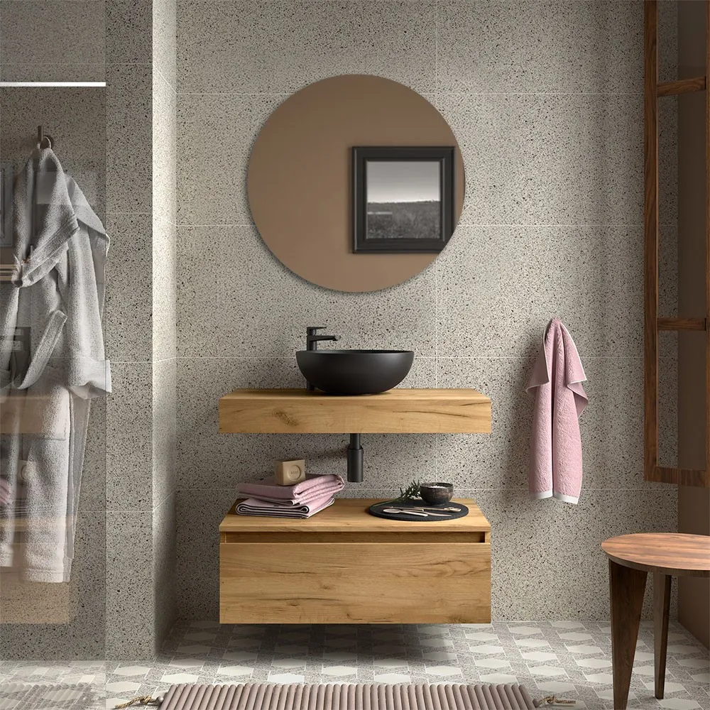 foto del prodotto composizione bagno sospesa 80 cm rovere africa con specchio sumo