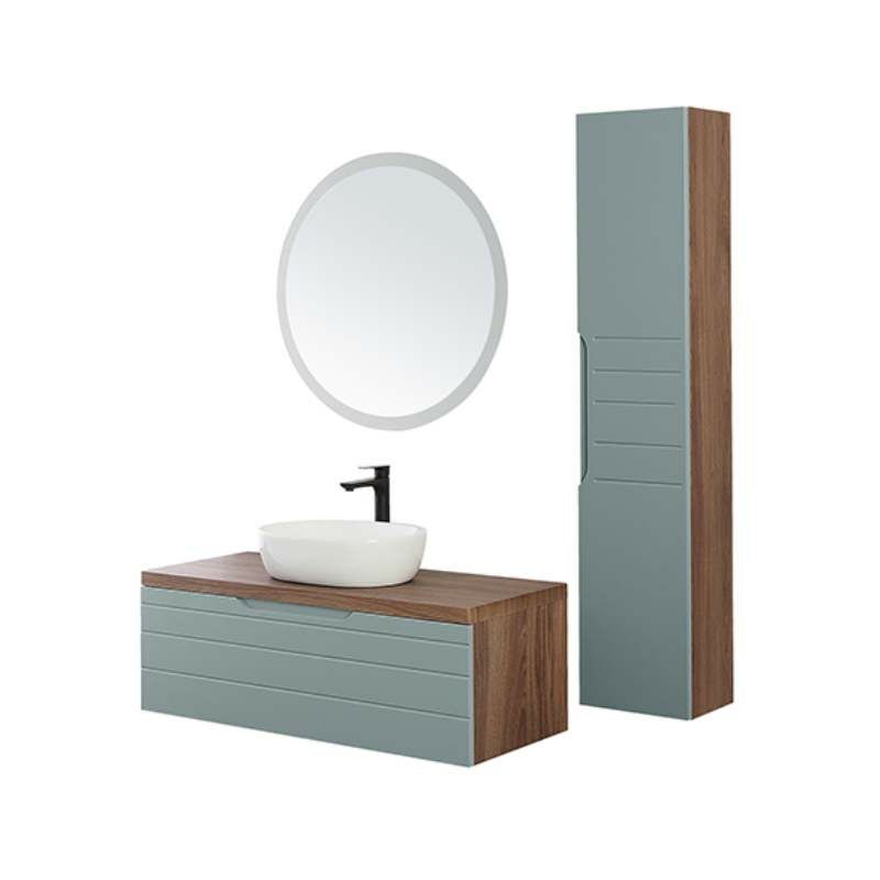 foto del prodotto composizione bagno sospeso verde salvia amalfi cassettone lavabo specchio