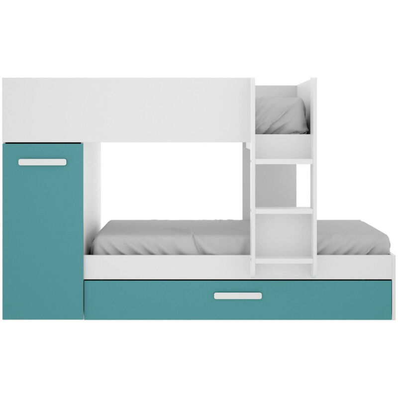 foto del prodotto composizione camera da letto eiger, stanza da letto completa, cameretta per bambini, set per arredo a ponte, 244x112 h150 cm, azzurro e bianco dmora